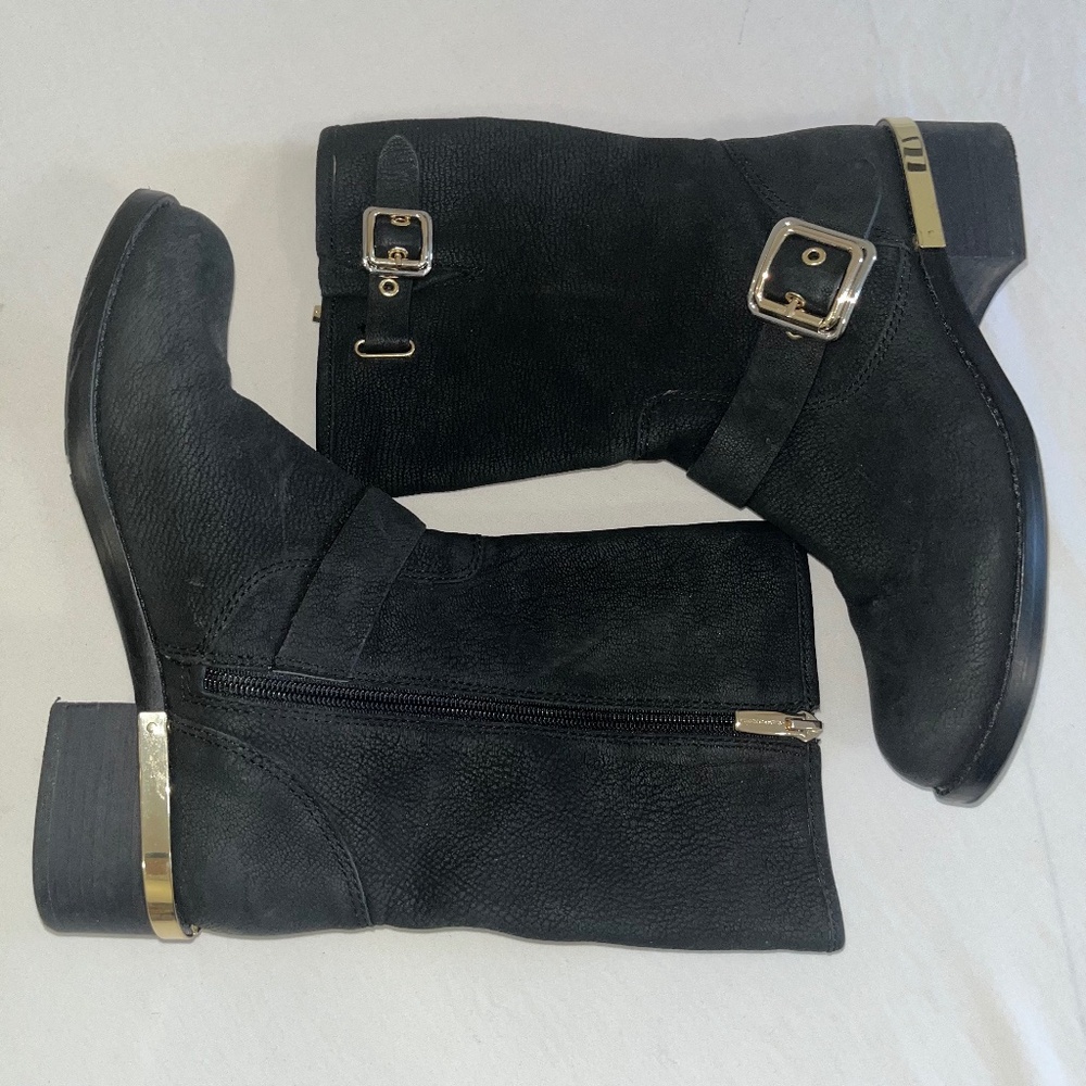 Vince Camuto Suede Gold Detail Buckle Boots